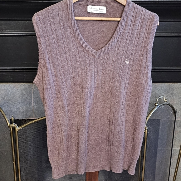 Mens Christian Dior Cable Knit Sweater Vest Taupe size Large - Picture 2 of 7